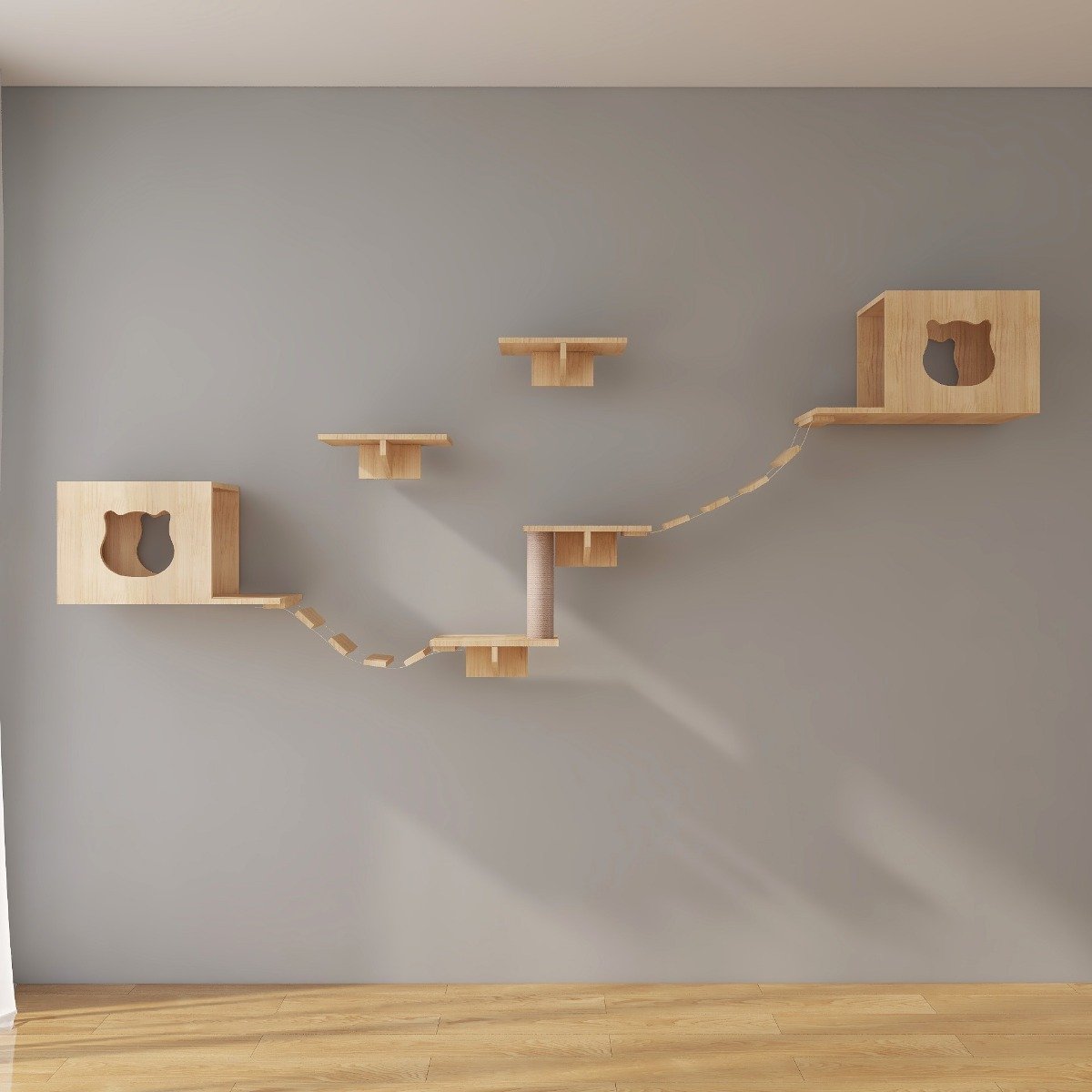  Katten Klimwand |2 Ladders Krabpaal En 2 Huisjes | Kat Klimmuur | Huisdieren | Vermaak Voor Katten