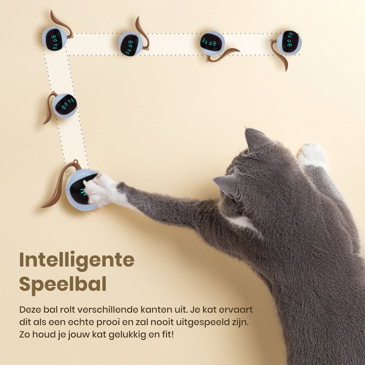  Otiume Interactieve Speelbal - Slimme Interactieve Jaag Speeltje Voor Katten - Kattenspeeltjes - Intelligente Jaagbal - AI -USB Oplaadbaar - LED - Blauw