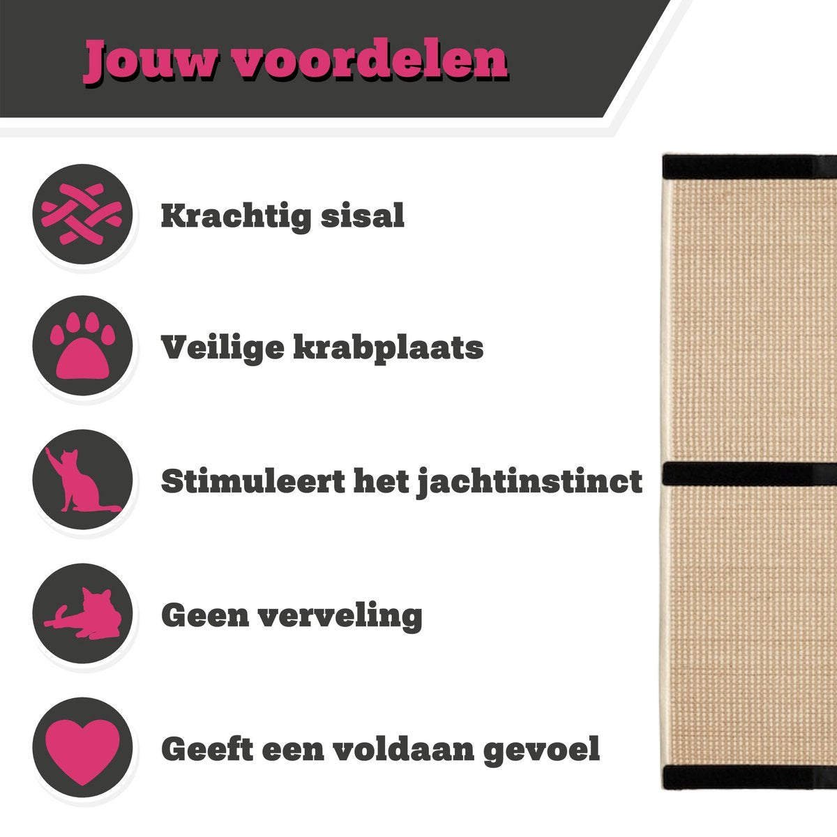  Make Me Purr Krabmat Met Klittenband (63x25 Cm) - Sisal Krabpaal Voor Katten - Kat Krab Mat Voor Tafelpoot - Tafel Krab Paal Meubel - Kitten Krappaal - Krabmeubel Van Sisaltouw - Meubelbescherming