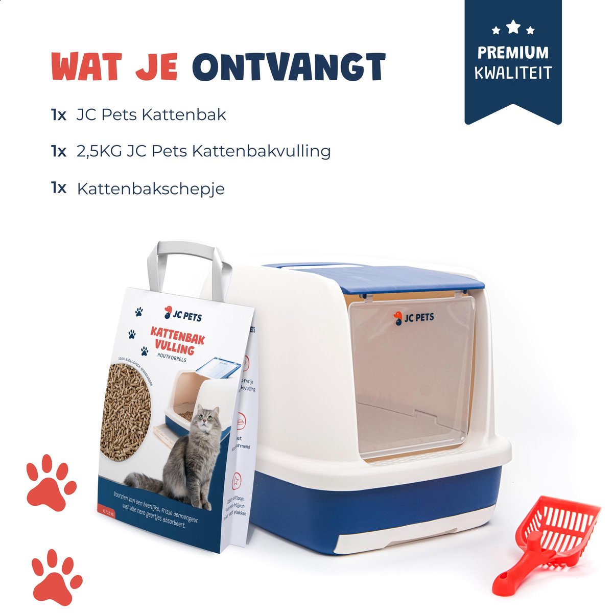  JC Pets Premium Kattenbak Systeem - Inclusief 2.5KG / 4L Kattenbakvulling - Zelfreinigend
