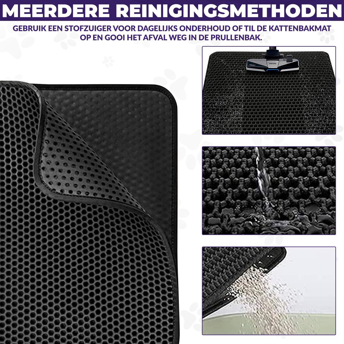  Kattenbakmat - Schoonloopmat - Katten Grit Opvanger - Kattenbakvulling - Waterdicht - Dubbele Laag - Honingraat - 40 X 50 Cm - Zwart