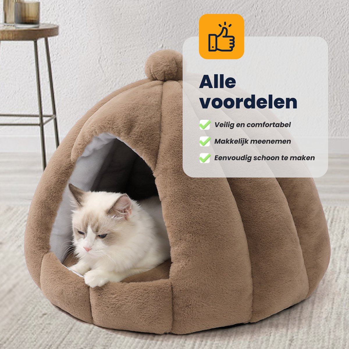  MIRO Katten Huis - Kattenhuizen - Kattenhok - Kattenmand - Dierenhuis - Extra Zacht - Bruin
