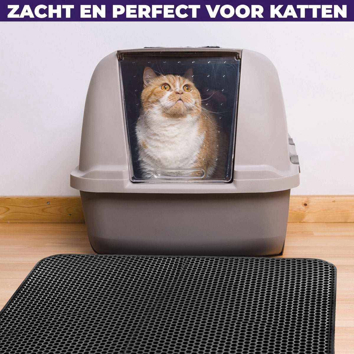  Kattenbakmat - Schoonloopmat - Katten Grit Opvanger - Kattenbakvulling - Waterdicht - Dubbele Laag - Honingraat - 40 X 50 Cm - Zwart