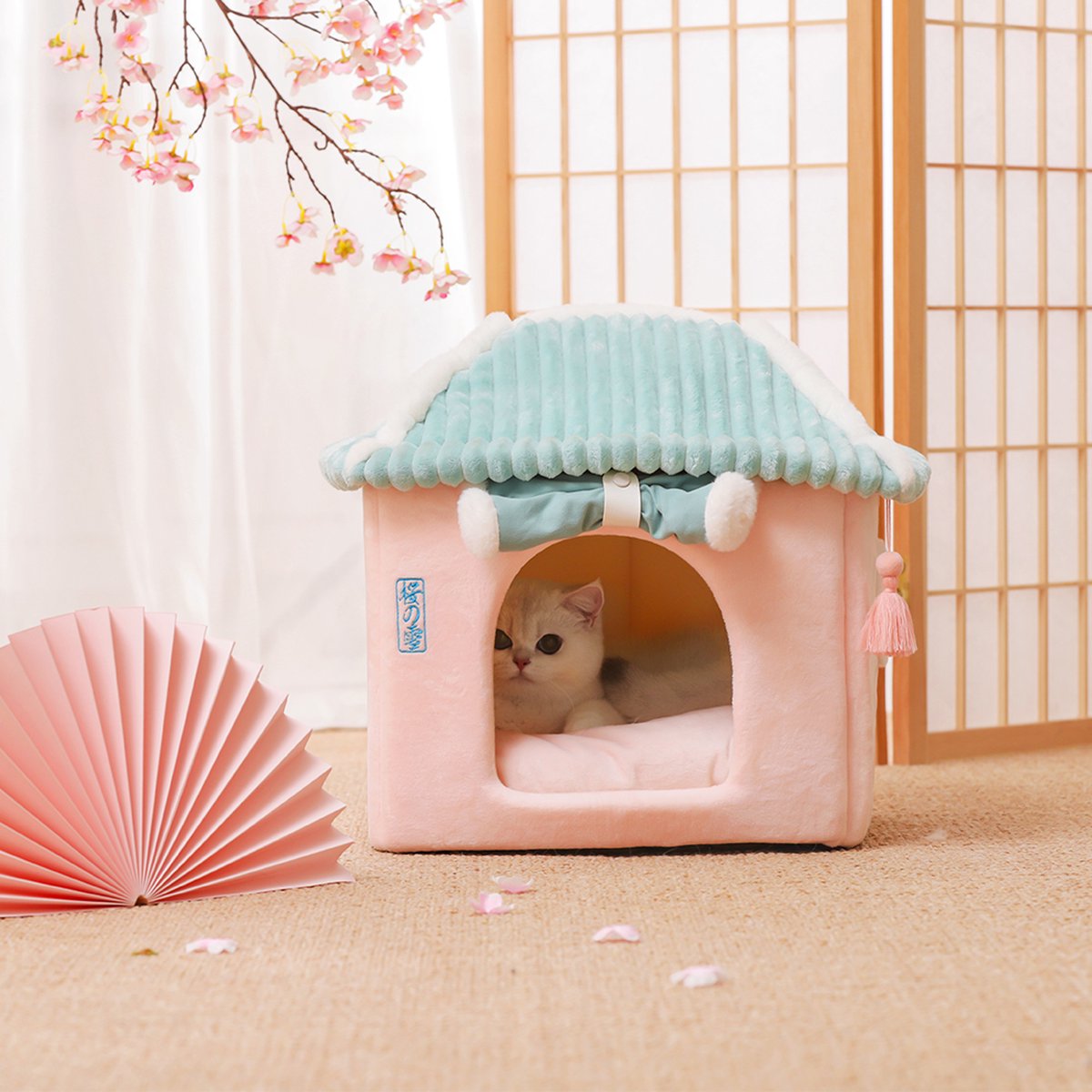 Merkloos Petsential Sakura Japanse Mand - Voor Katten (kattenmand) En Kleine Huisdieren (huisdierenmand)