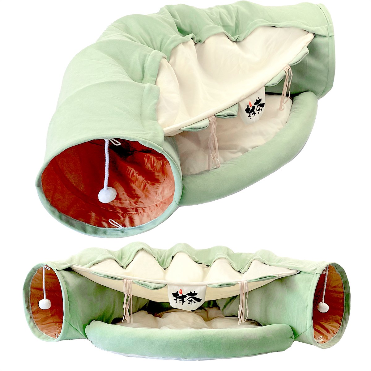  AYOO® Kattentunnel - Kattenmand - Kattenbed - Kattenkussen - Kattenhuis - Speeltunnel Kat - Kattentunnel Met Kattenmand - Poezenmand - Konijnentunnel - Groen