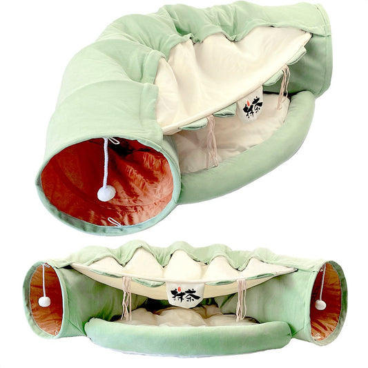  AYOO® Kattentunnel - Kattenmand - Kattenbed - Kattenkussen - Kattenhuis - Speeltunnel Kat - Kattentunnel Met Kattenmand - Poezenmand - Konijnentunnel - Groen
