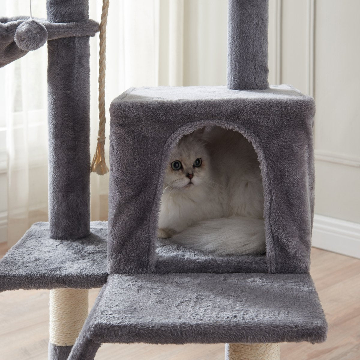  ACAZA Krabpaal, Kattenboom Met Krabbord En Huisjes Voor Meerdere Katten, Lichtgrijs