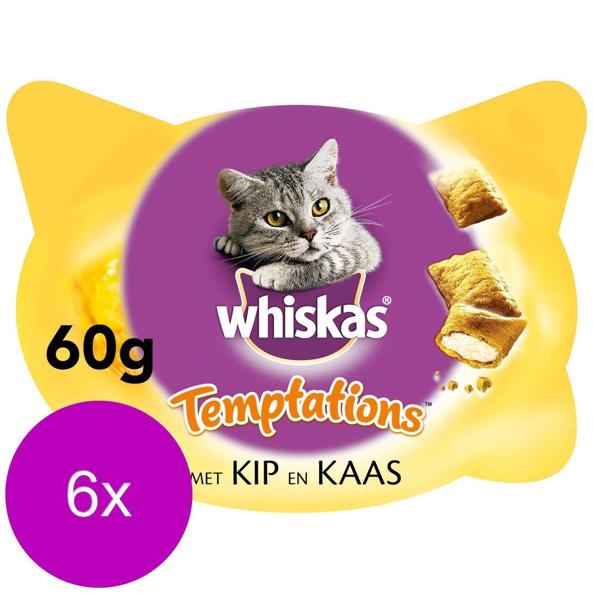  Whiskas Temptations 60 G - Kattensnack - 6 X Kip&amp;Kaas