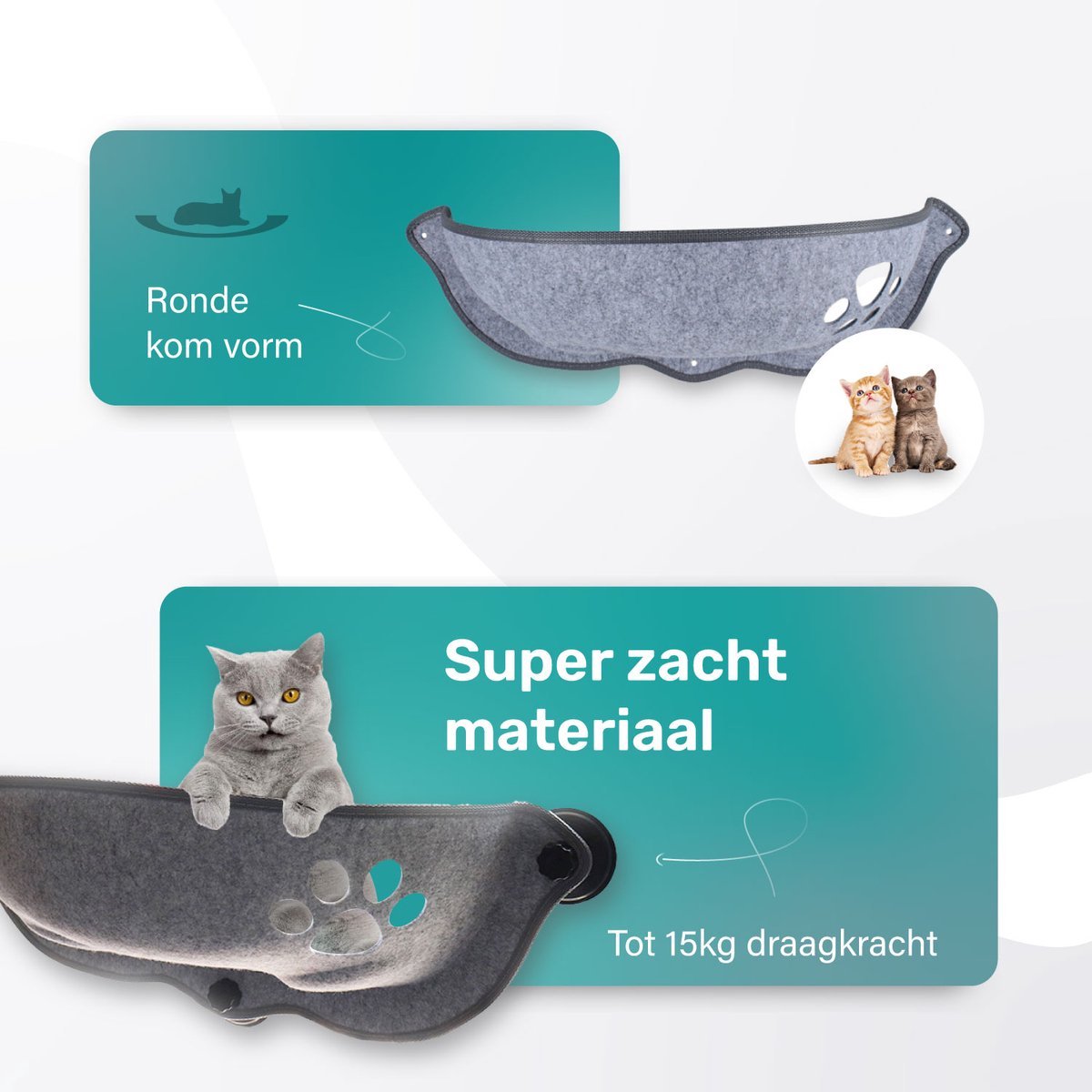  Kattenhangmat - Voor Aan Het Raam - Kom Vorm - Kattenmand - Raam - Hangmat Kat - Dieren - Kattenbed - Kattenmand - Slaapplek - Ligplaats - Grijs