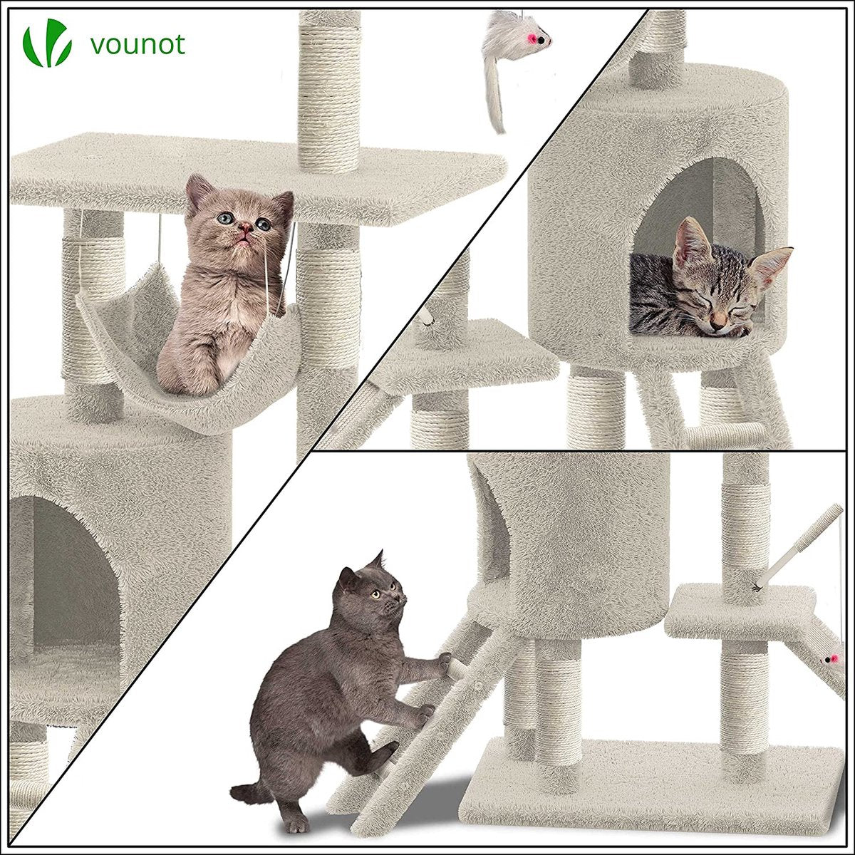  Grote Krabpaal Met Krabpaal XXL, Klimboom Voor Katten, Activiteitencentrum, Met Grot En Platforms Voor Katten, Hoogte 154 Cm, Beige
