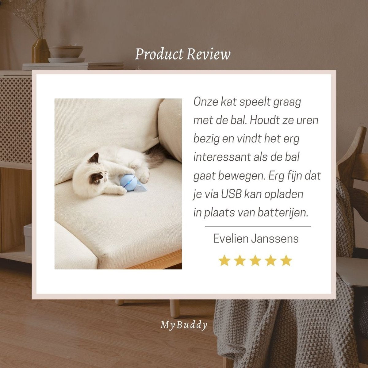  MyBuddy - Interactieve Zelf Rollende Bal - Kattenspeeltjes - Kattenspeelgoed - Bal Voor Katten - LED Lights - Speelgoed - USB - Roze