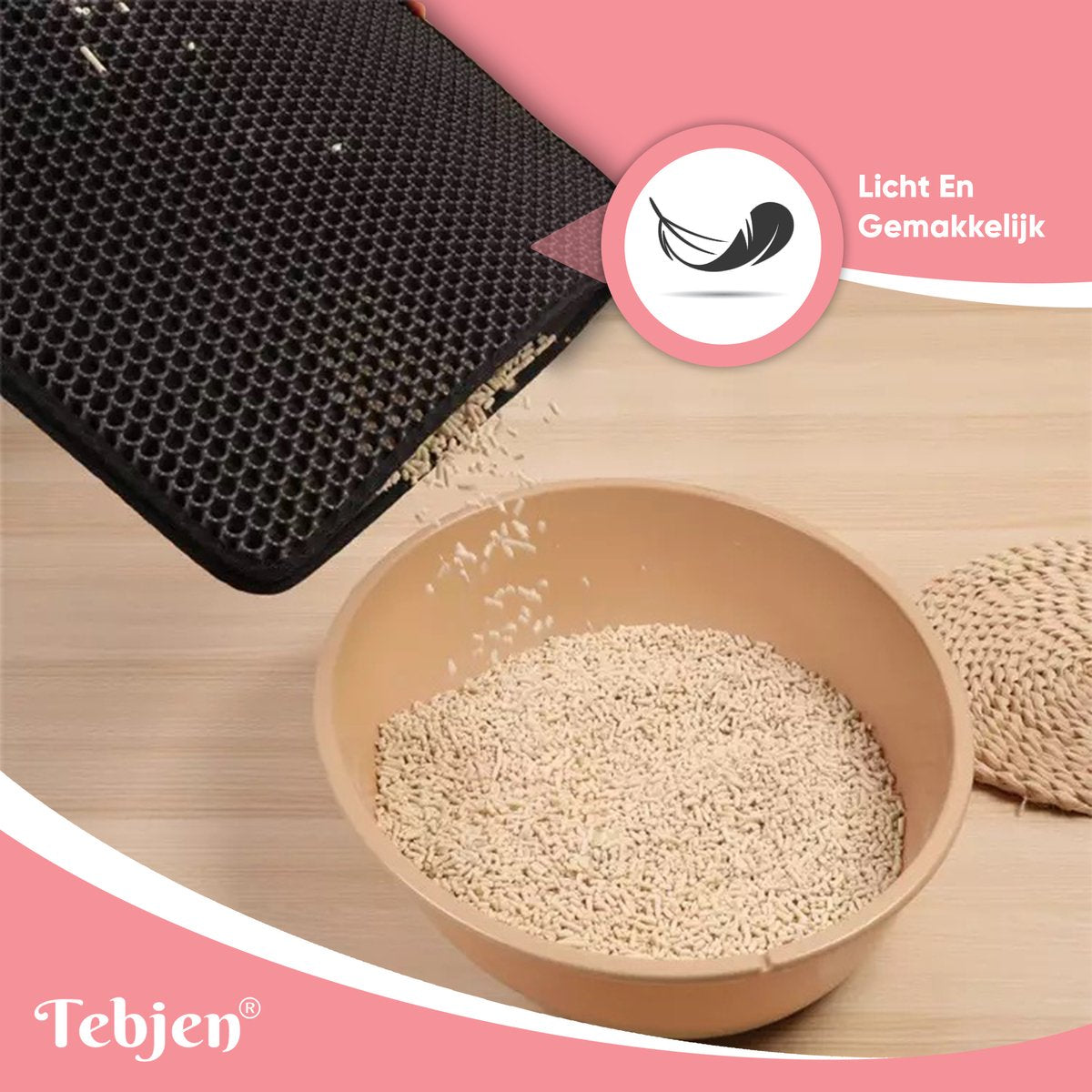  TEBJEN Kattenbakmat – Kattenbak Mat Grit Opvanger - Schoonloop Katten Mat – Dubbele Waterdichte Laag – Uitloopmat Kattenbak – Kattenbak Accessoires - Met Speelgoedmuisje En Schepje - 40x50cm