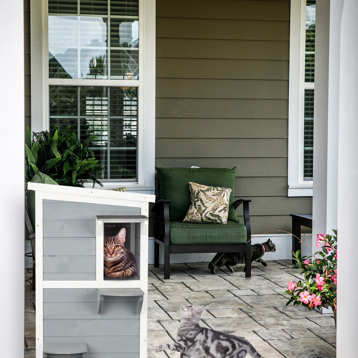  Relaxdays Kattenhuis Buiten - Groot Kattenhok Binnen - Hoog Kattenmeubel Grijs Hout - Tuin