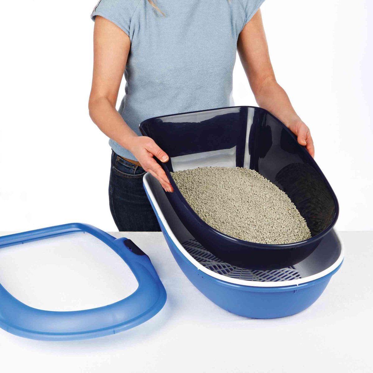  Trixie Berto Kattenbak Open Met Scheidingssyteem Donkergrijs/Blauw - 59X39X22 CM