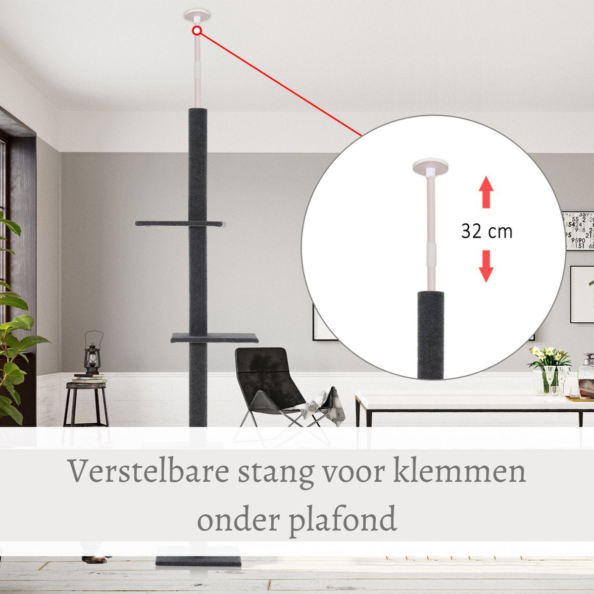 Merkloos Krabpaal In Hoogte Verstelbaar - Kattenkrabpaal - Krabpaal Voor Katten - Kattenspeeltjes - Katten - Bruin - 43L X 27B X 228-260H Cm