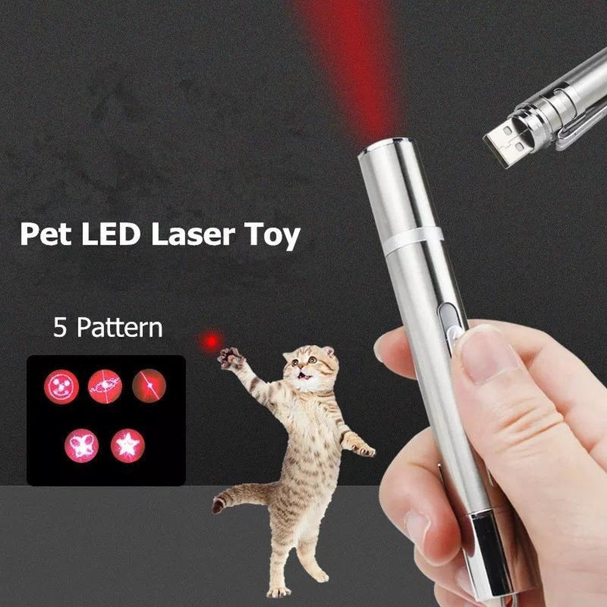  Laserpen - Oplaadbaar Met USB - Rode Laser - RVS Zilver - UV - Zaklamp - LED - Kat - Katten Speeltjes - Kattenspeelgoed - 7 Verschillende Standen