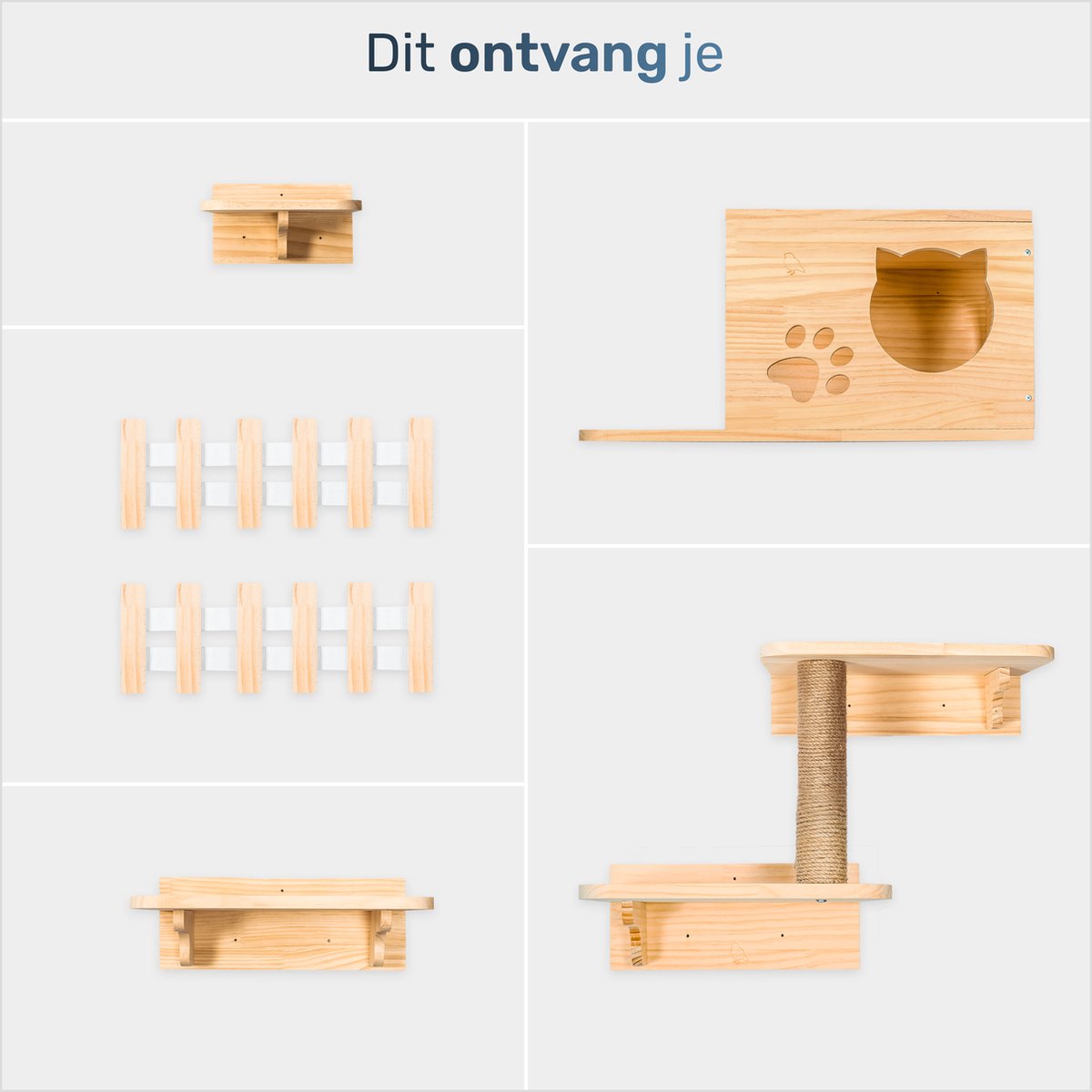  Katten Klimmuur - Complete Set - Krabpaal - Huisje - Ladders - Plateaus - Katten Klim Wand - Krabpaal Muur - Klimmuur Kat - Krabpaal Voor Grote Katten - Klimwand