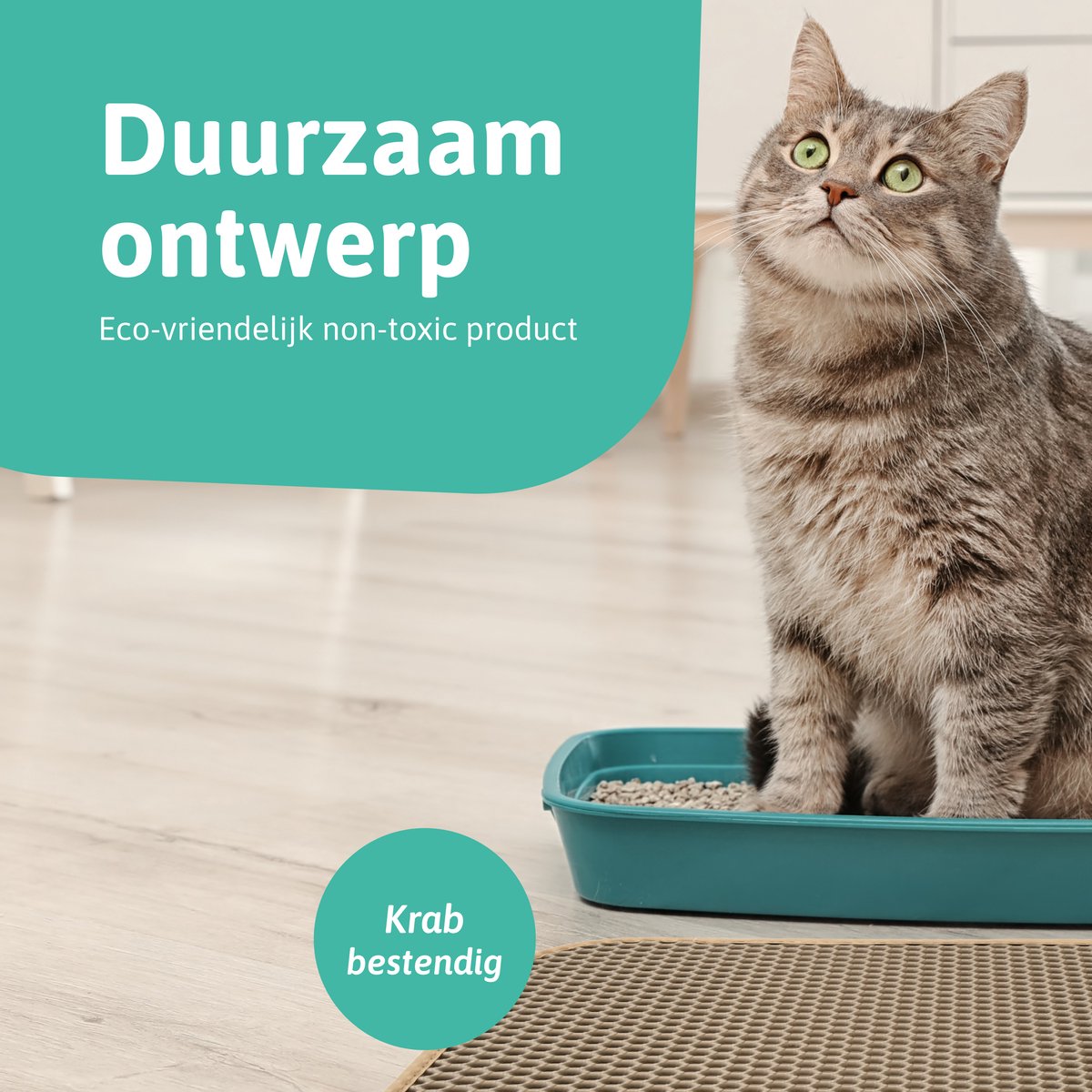 Kattenbakmat - 40 X 50 Cm - Creamy White - Uitloopmat Kat - Kattenbakvulling - Opvang Ruimte - Grit Opvanger - Waterdicht - Beige - Eco-friendly - Incl. Speeltje