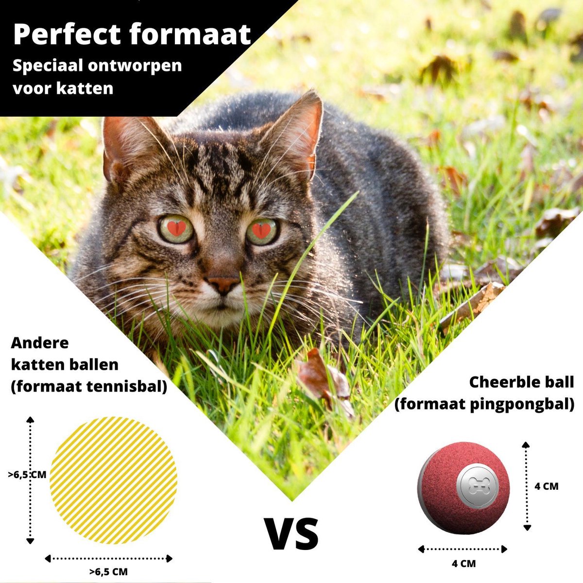  Cheerble Mini Ball 2.0 - Slimme Interactieve Zelf Rollende Bal Voor Katten - 3 Speelmodi - Kattenspeeltjes - USB Oplaadbaar - Rood