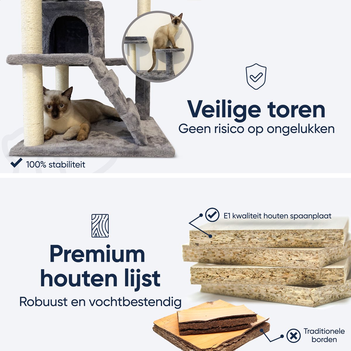  Happysnoots Krabpaal Voor Katten - 50x50x130cm - Kattenboom Voor Grote Katten - Cat Tower