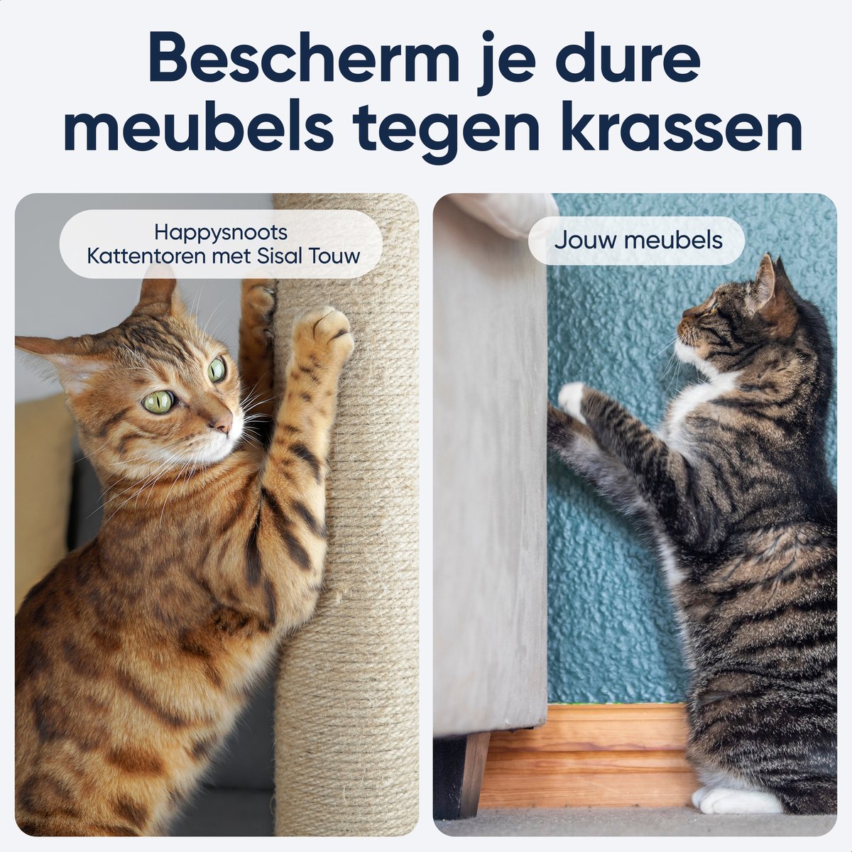  Happysnoots Krabpaal Voor Katten - 50x50x130cm - Kattenboom Voor Grote Katten - Cat Tower