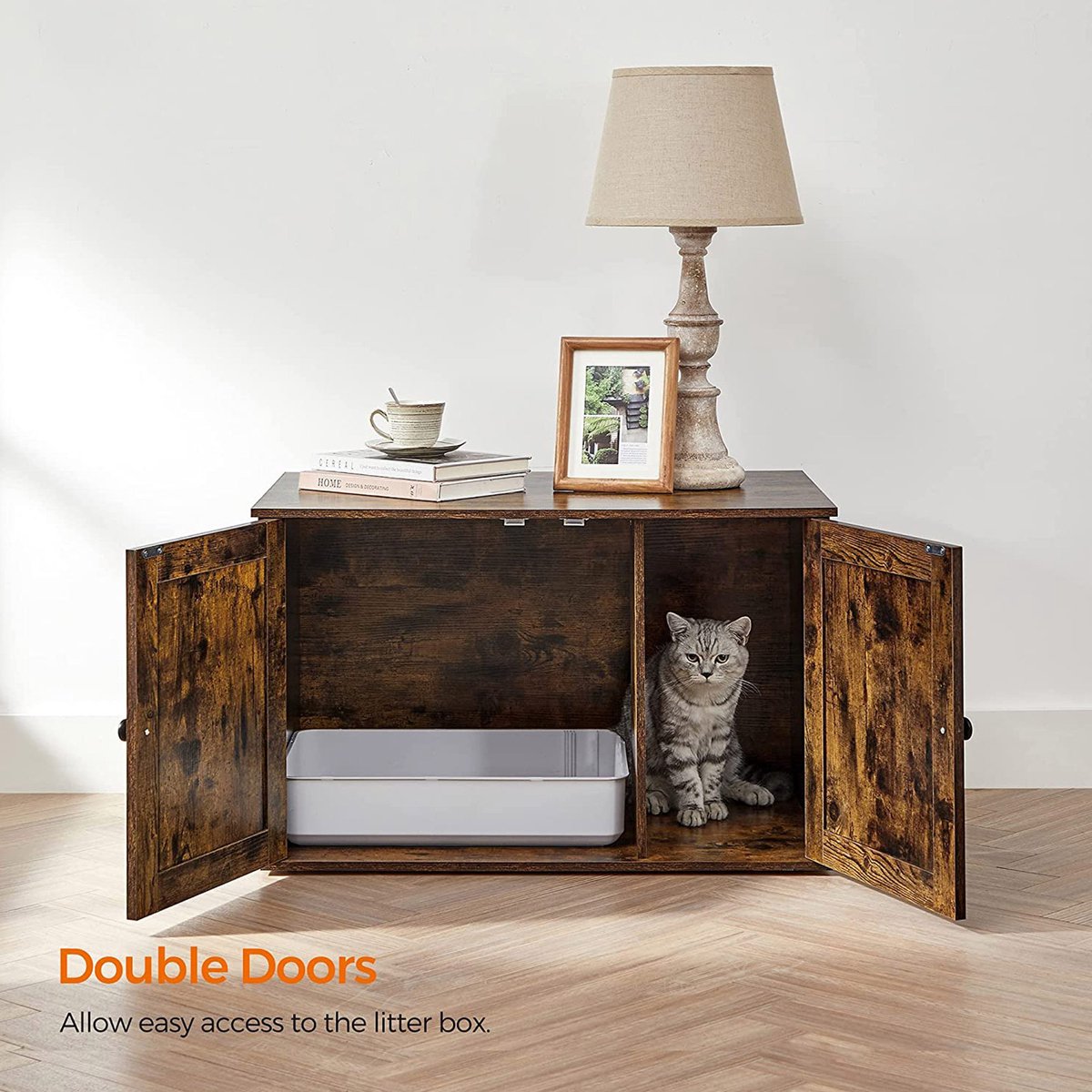  Hoppa! Kattenbak, Kattenhuis, Met Deuren, Vintage Bruin-zwart