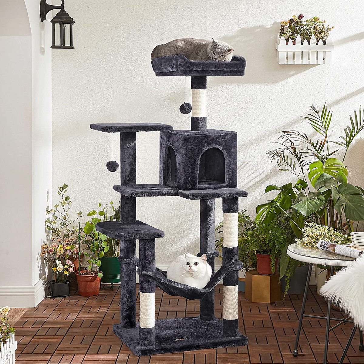  Krabpaal Met Hangmat Voor Meerdere Katten, Kattenboom, Rookgrijs