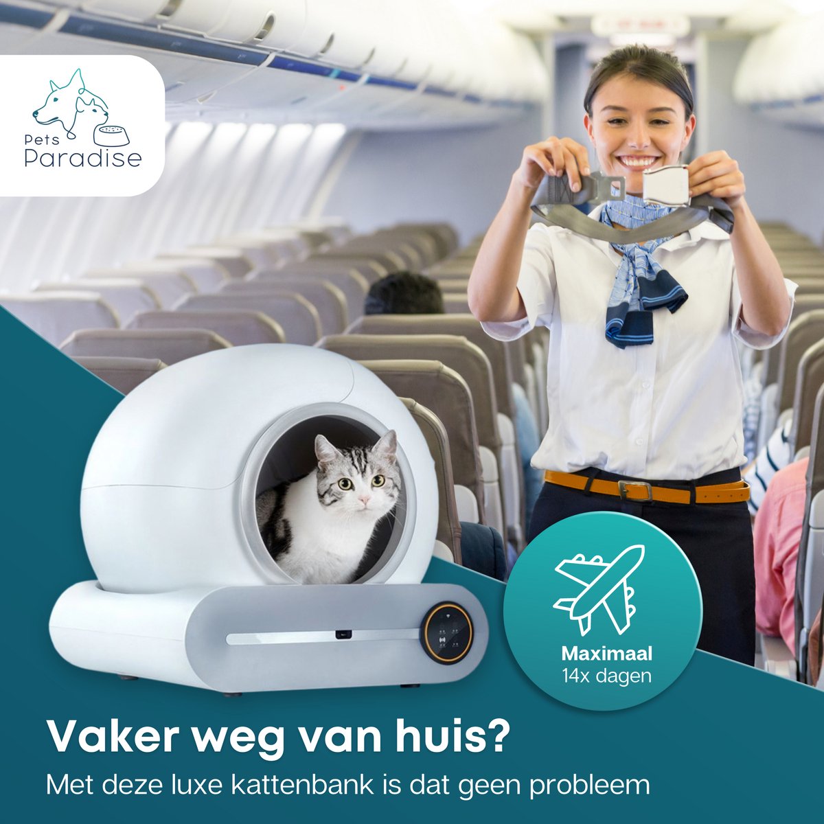  Pets Paradise - Zelfreinigende Kattenbak - Automatische - Elektrische - Scoopfree - Robot Kattenbak - 35dB