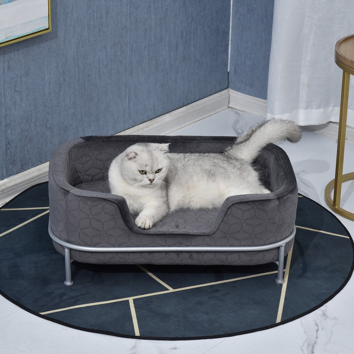  PawHut Hondenbank Met Rugleuning Huisdierenbank Met Metalen Poten Hondenbed Kattenbank D04-157
