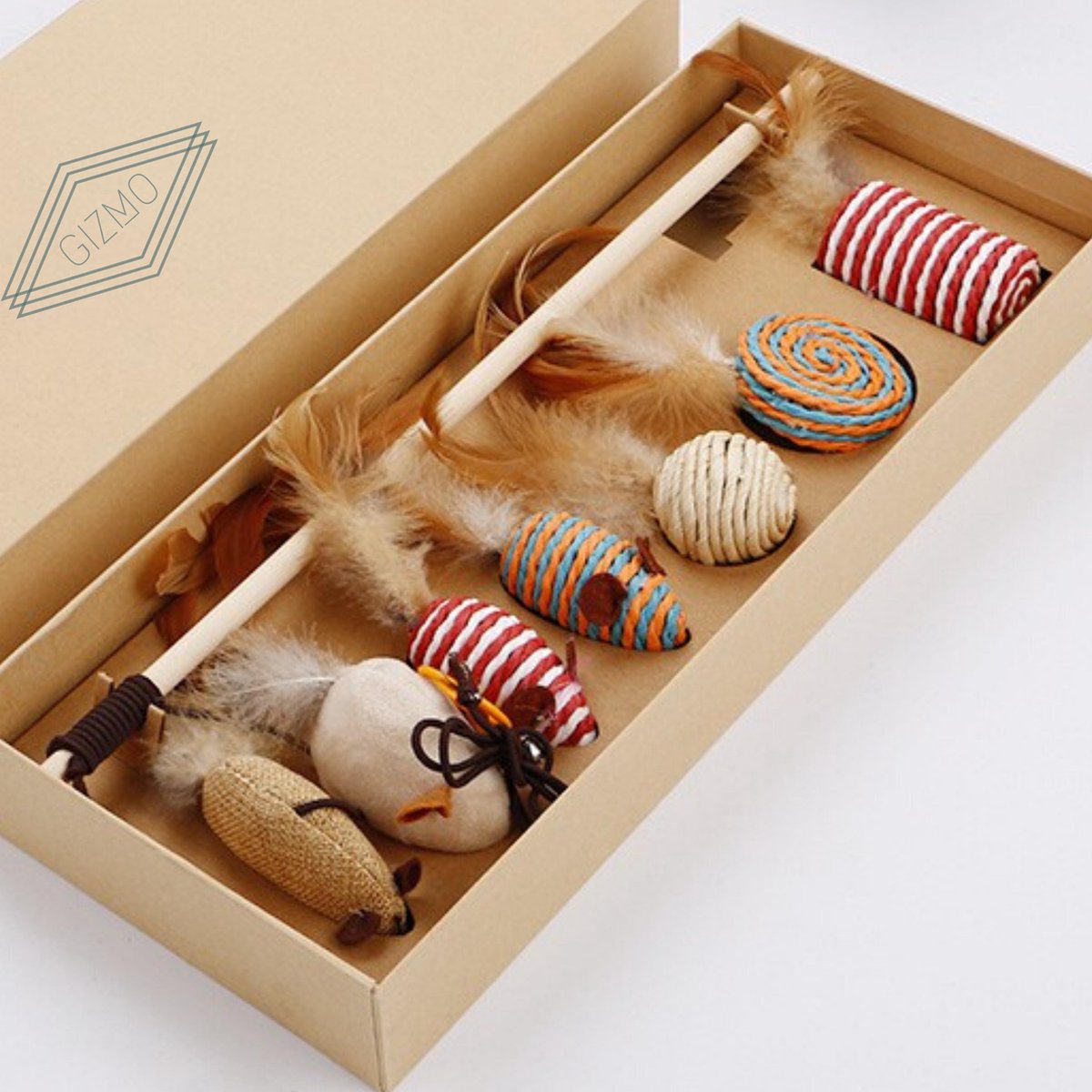  GIZMO Luxe Kattenspeeltjes Set - 7 Speeltjes - Interactieve Kattenhengel, Kattenspeelgoed &amp; Speelmuisjes - Kitten Speeltjes