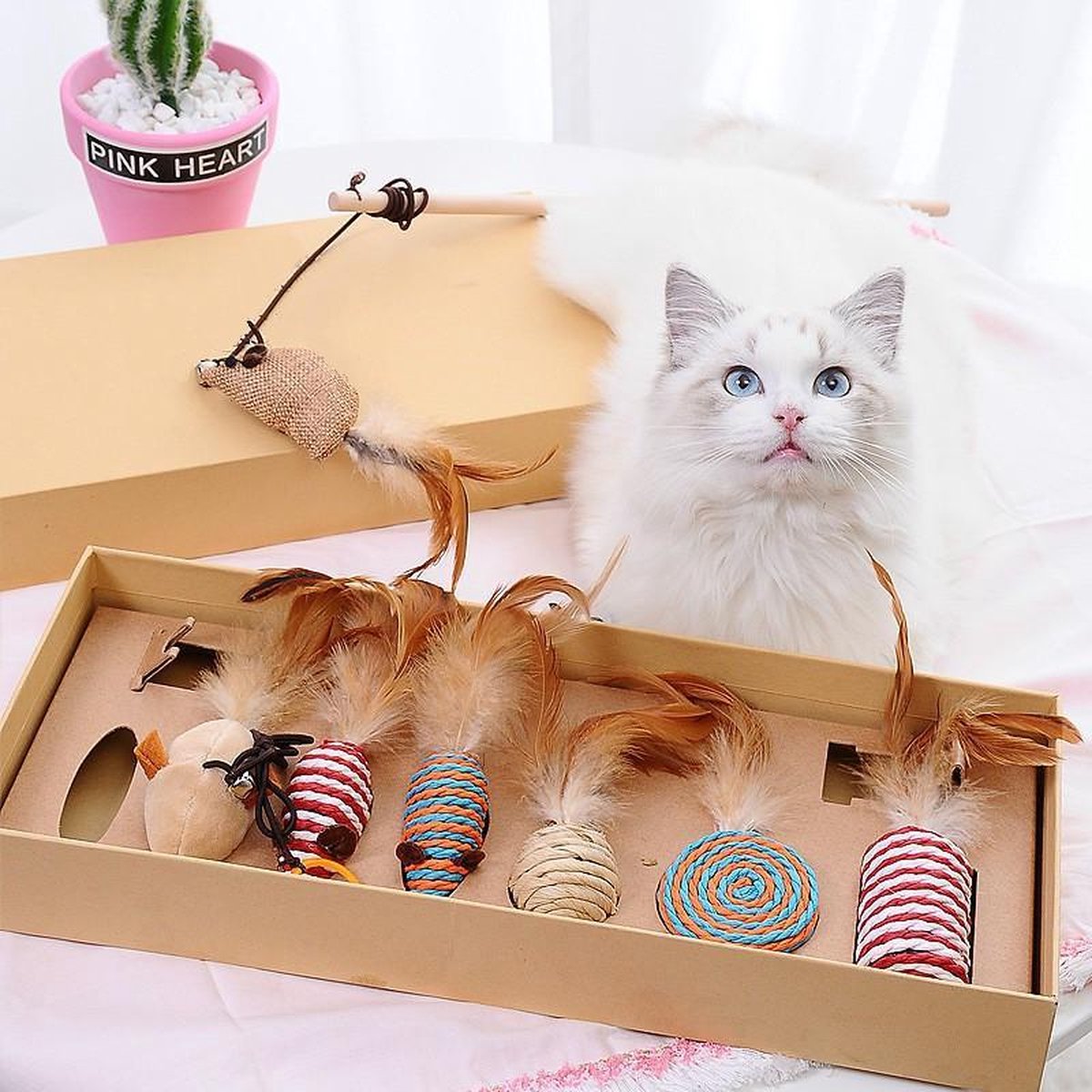  GIZMO Luxe Kattenspeeltjes Set - 7 Speeltjes - Interactieve Kattenhengel, Kattenspeelgoed &amp; Speelmuisjes - Kitten Speeltjes