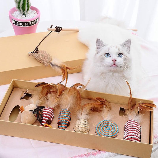  GIZMO Luxe Kattenspeeltjes Set - 7 Speeltjes - Interactieve Kattenhengel, Kattenspeelgoed &amp; Speelmuisjes - Kitten Speeltjes