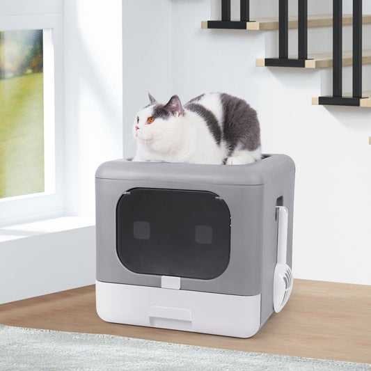  Kattenbak Groot - Kattenbak XXL - Kattenbak Grote Katten - Opvouwbaar – Grijs