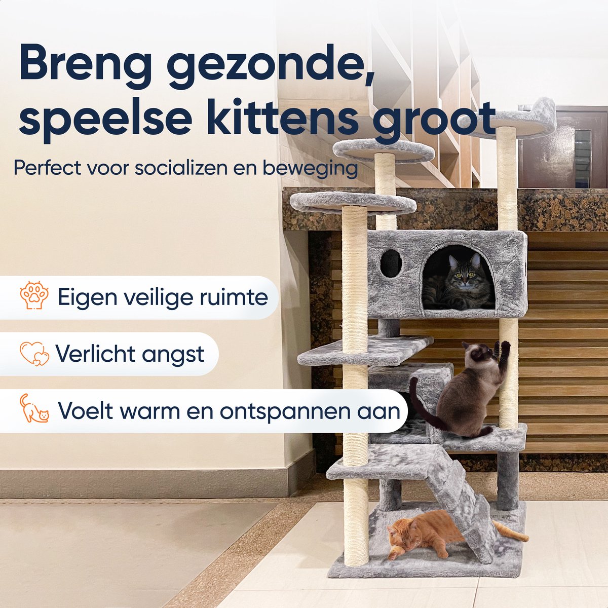  Happysnoots Krabpaal Voor Katten - 50x50x130cm - Kattenboom Voor Grote Katten - Cat Tower