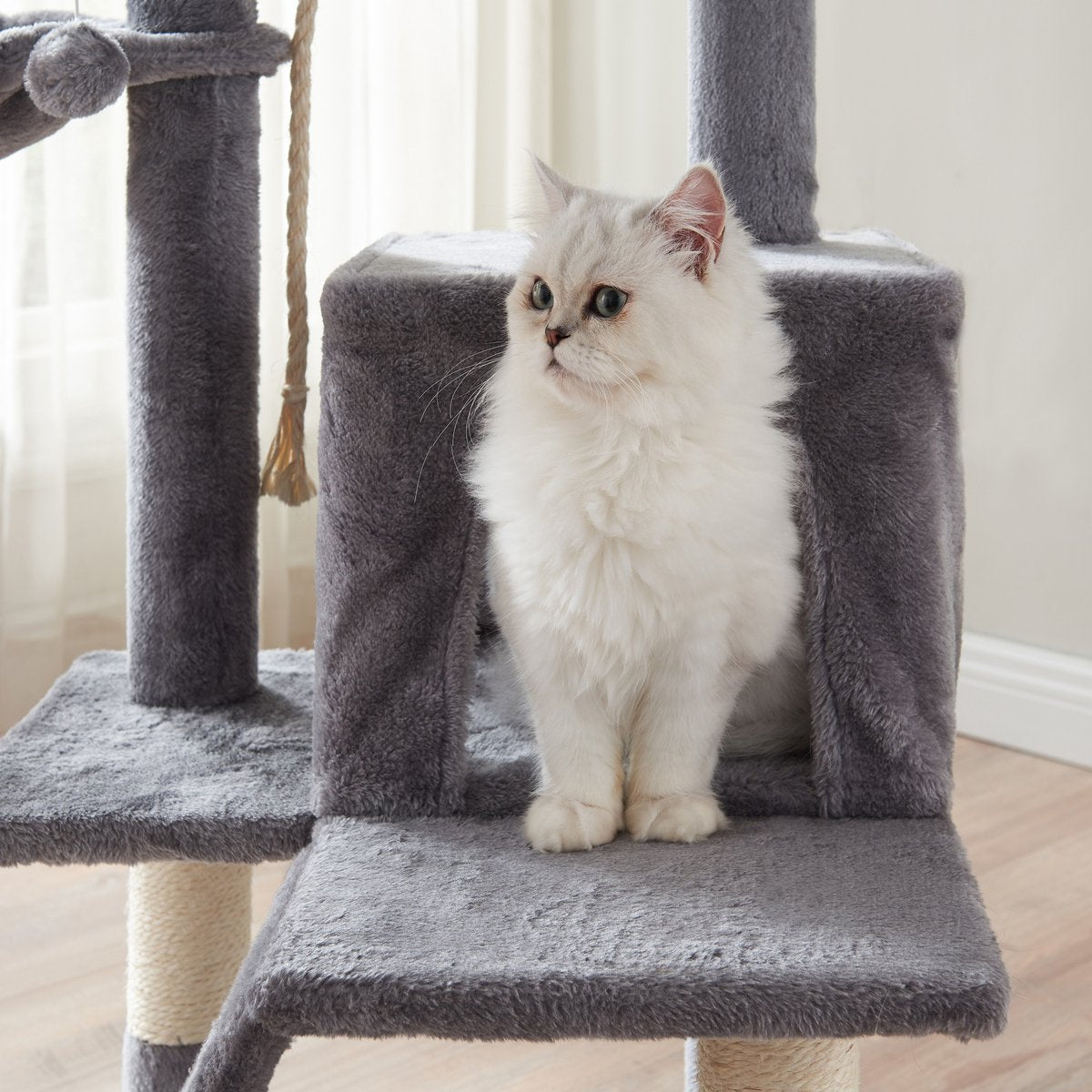  ACAZA Krabpaal, Kattenboom Met Krabbord En Huisjes Voor Meerdere Katten, Lichtgrijs