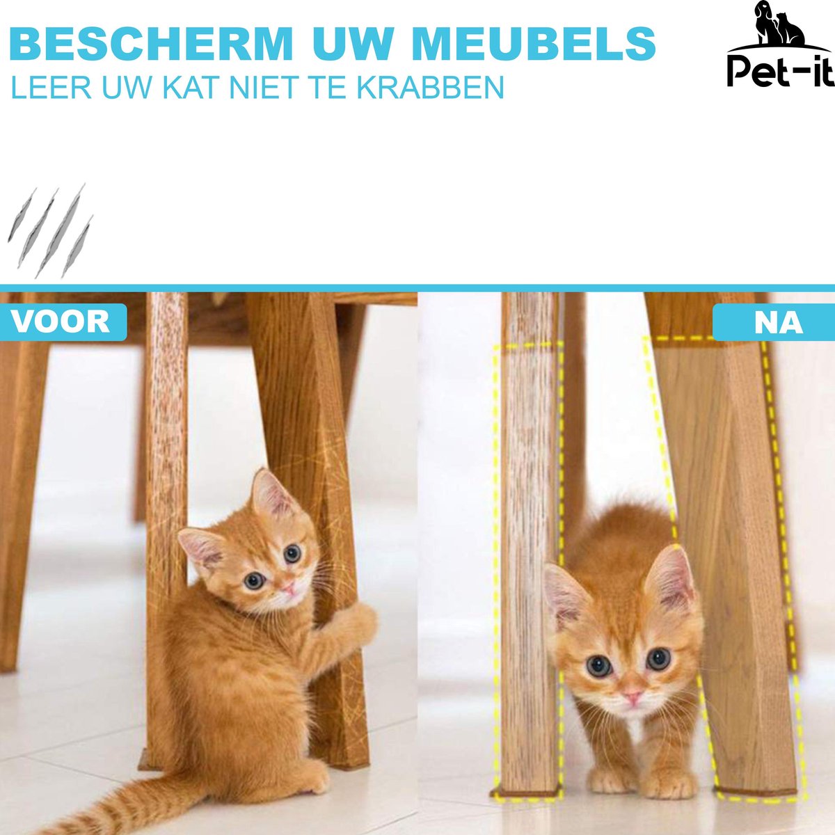  Pet-it | Krab Schade Bescherming Voor Katten En Honden | 6 Stuks | Extra-Grote Beschermers | Voor Bank Meubel Interieur | Transparant