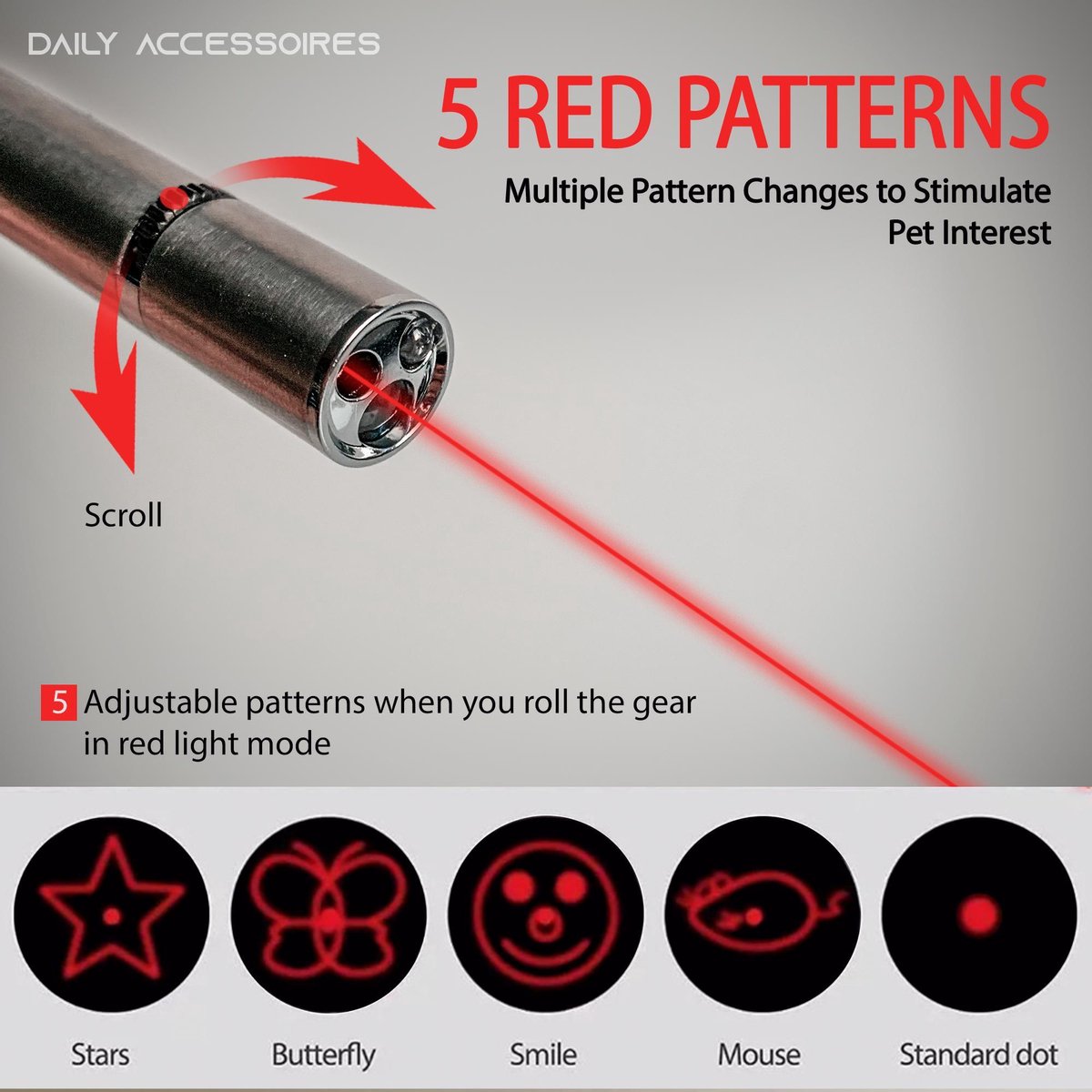 Merkloos Laserpen - Daily Accessoires - USB Oplaadbaar - Kattenspeeltjes - Laserlampje - 7 Verschillende Standen - RVS Zilver - Zaklamp - UV Lamp – Kattenspeelgoed