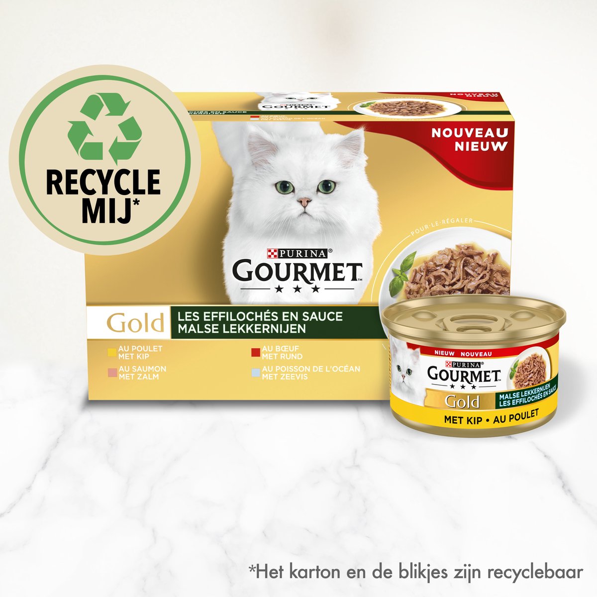  Gourmet Gold Malse Lekkernijen – Kattenvoer Natvoer - Met Kip, Zalm, Rund, Zeevis – 48 X 85 Gr