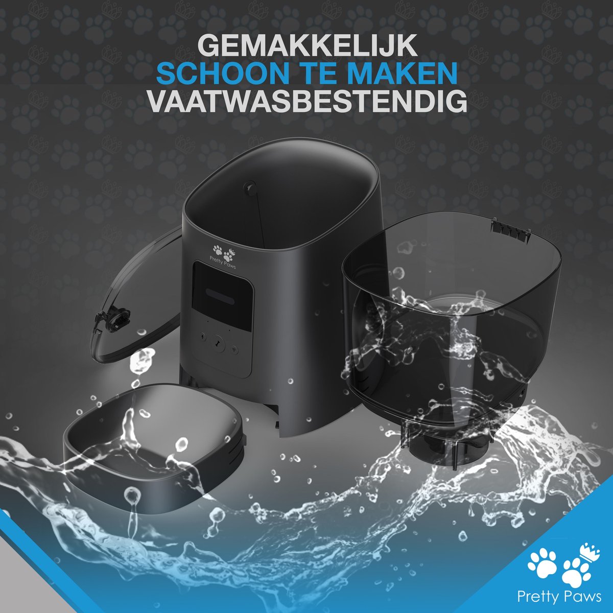  Pretty Paws PP005 Wifi Voerautomaat Zwart - Automatische Voerbak - Slimme Voerautomaat Met App - Instelbaar Voedingsschema - WIFI