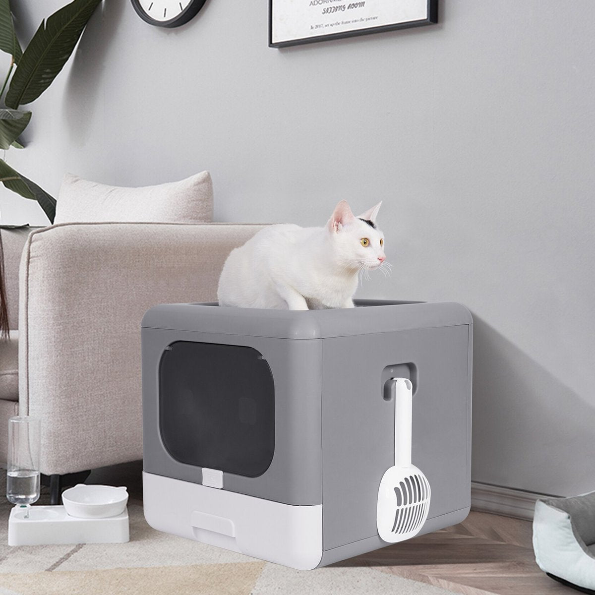 Kattenbak Groot - Kattenbak XXL - Kattenbak Grote Katten - Opvouwbaar – Grijs