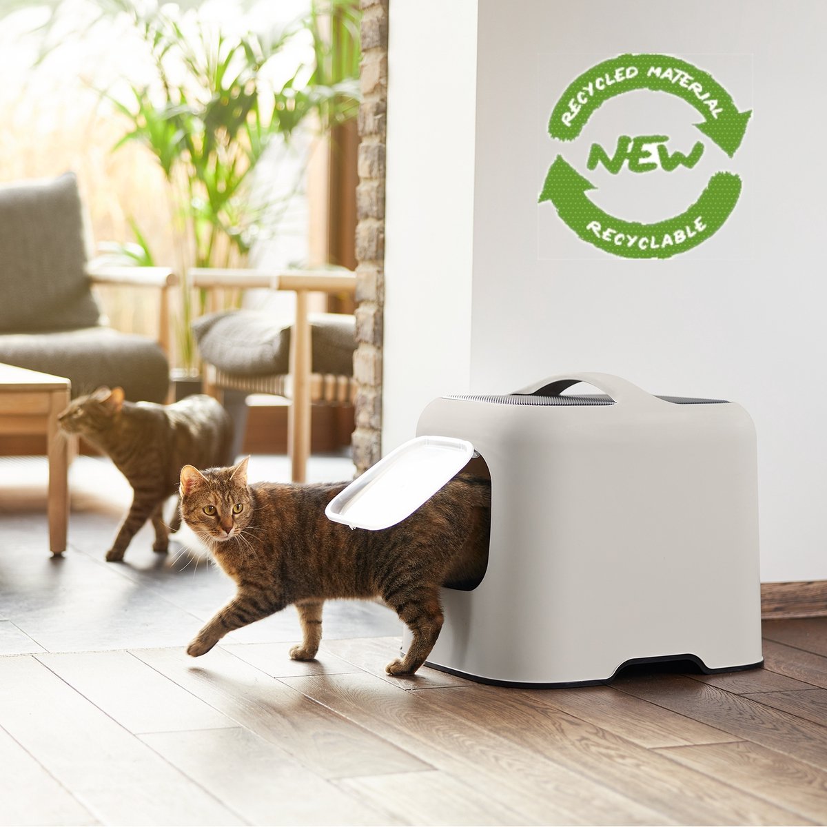  Rotho MyPet Biala Kattenbak Met Kap En Schepje / Gemaakt Van Gerecycled Plastic - Cappucino