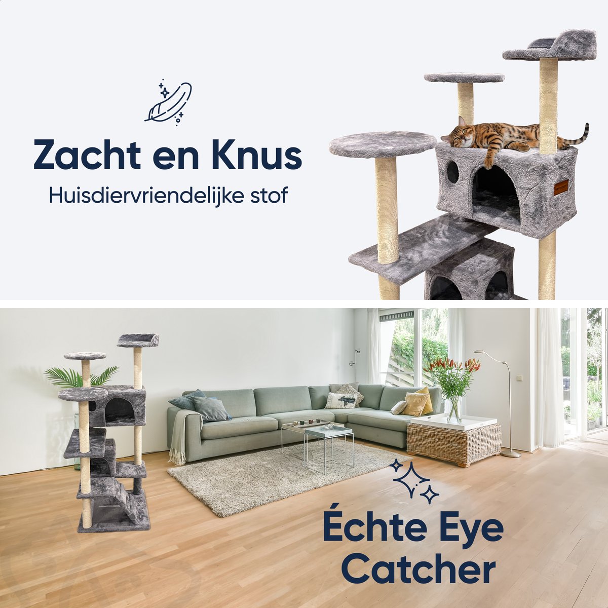  Happysnoots Krabpaal Voor Katten - 50x50x130cm - Kattenboom Voor Grote Katten - Cat Tower