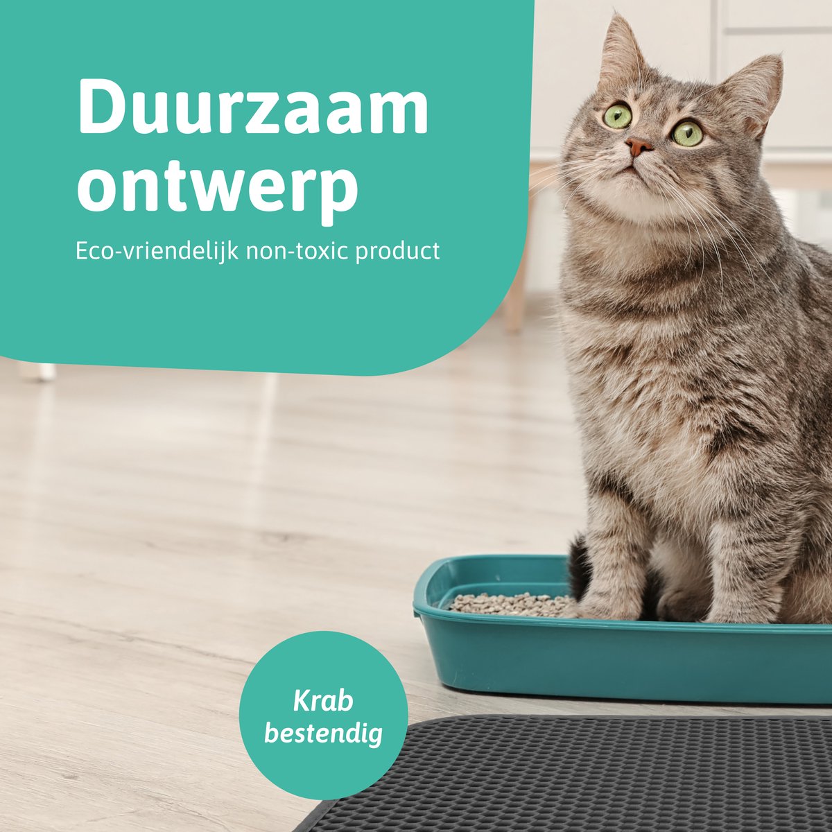  Kattenbakmat - 40 X 50 Cm - Grijs - Uitloopmat Kat - Kattenbakvulling - Opvang Ruimte - Grit Opvanger - Waterdicht - Eco-friendly