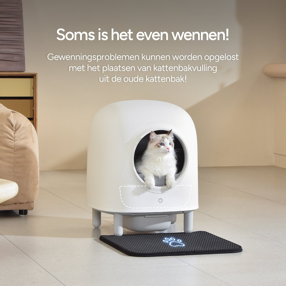  Petree Cube - Zelfreinigende Kattenbak - Automatisch - Bedienen Via De App - Katten - Anti-geur - 60 X 52 X 64 Cm
