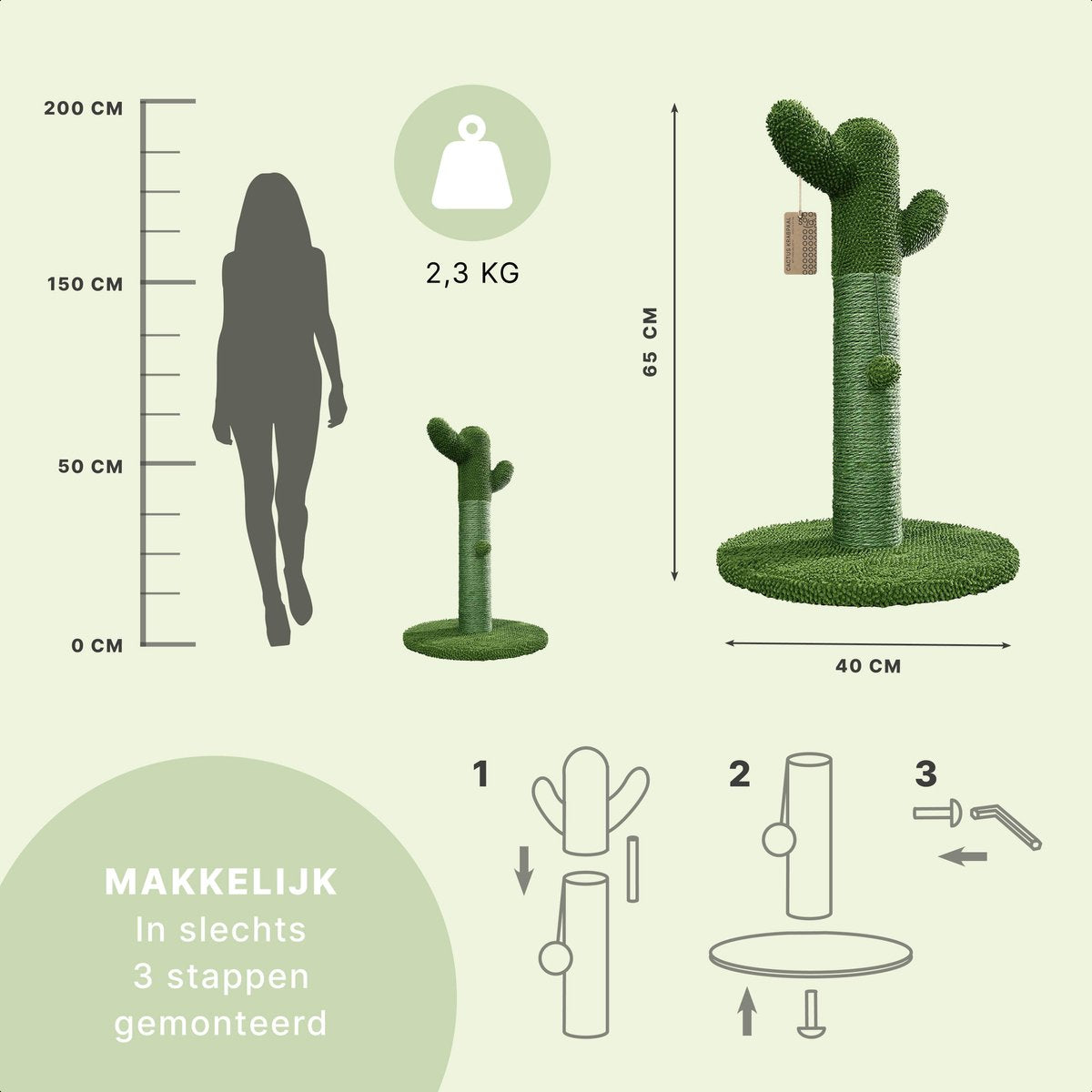 Krabpaal Voor Katten - Cactus - Met Kattenspeeltje - H 65 Cm
