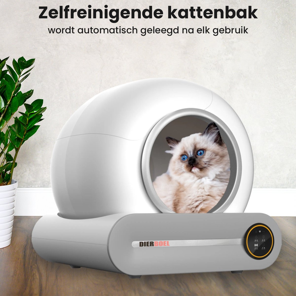  Dierboel Automatische Kattenbak - Zelfreinigende Kattenbak Met App - Ook Geschikt Voor Grote Katten 65L