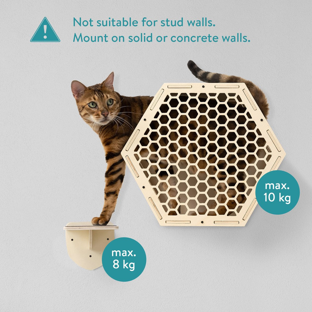  Navaris Katten Klimwand 4-delige Set - Katten Klimmuur Voor Binnenshuis - Kattenmeubel Met Wandmontage - Met Drie Plankjes Voor Meer Klimplezier