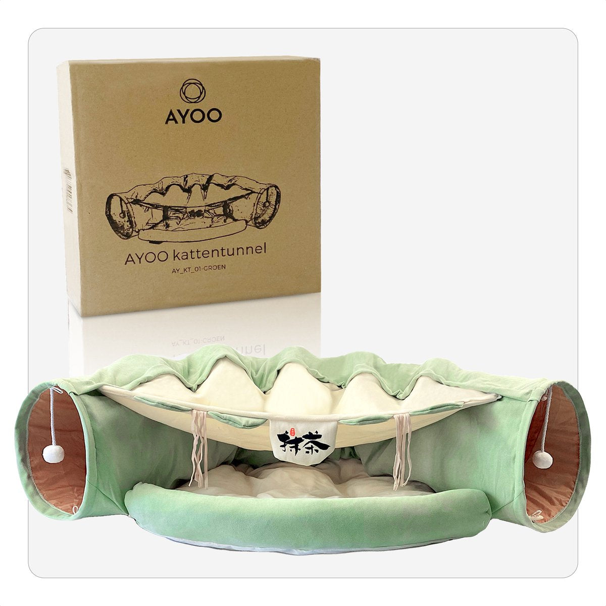  AYOO® Kattentunnel - Kattenmand - Kattenbed - Kattenkussen - Kattenhuis - Speeltunnel Kat - Kattentunnel Met Kattenmand - Poezenmand - Konijnentunnel - Groen