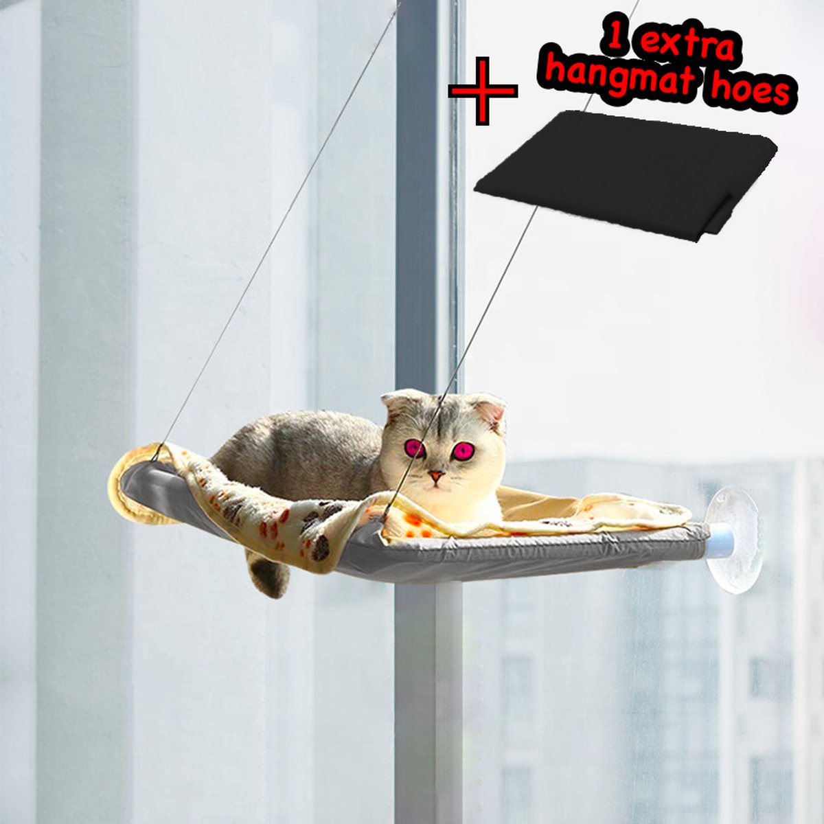 Merkloos Kattenhangmat - Kattenbed - Hangmat Kat Raam Ook Voor Radiator En Deur - Kattenmand Raam En Radiator - Katten Hangmat - Radiatorhangmat Kat Kattenstoel - Tijdelijk Met Extra Hangmat Hoes