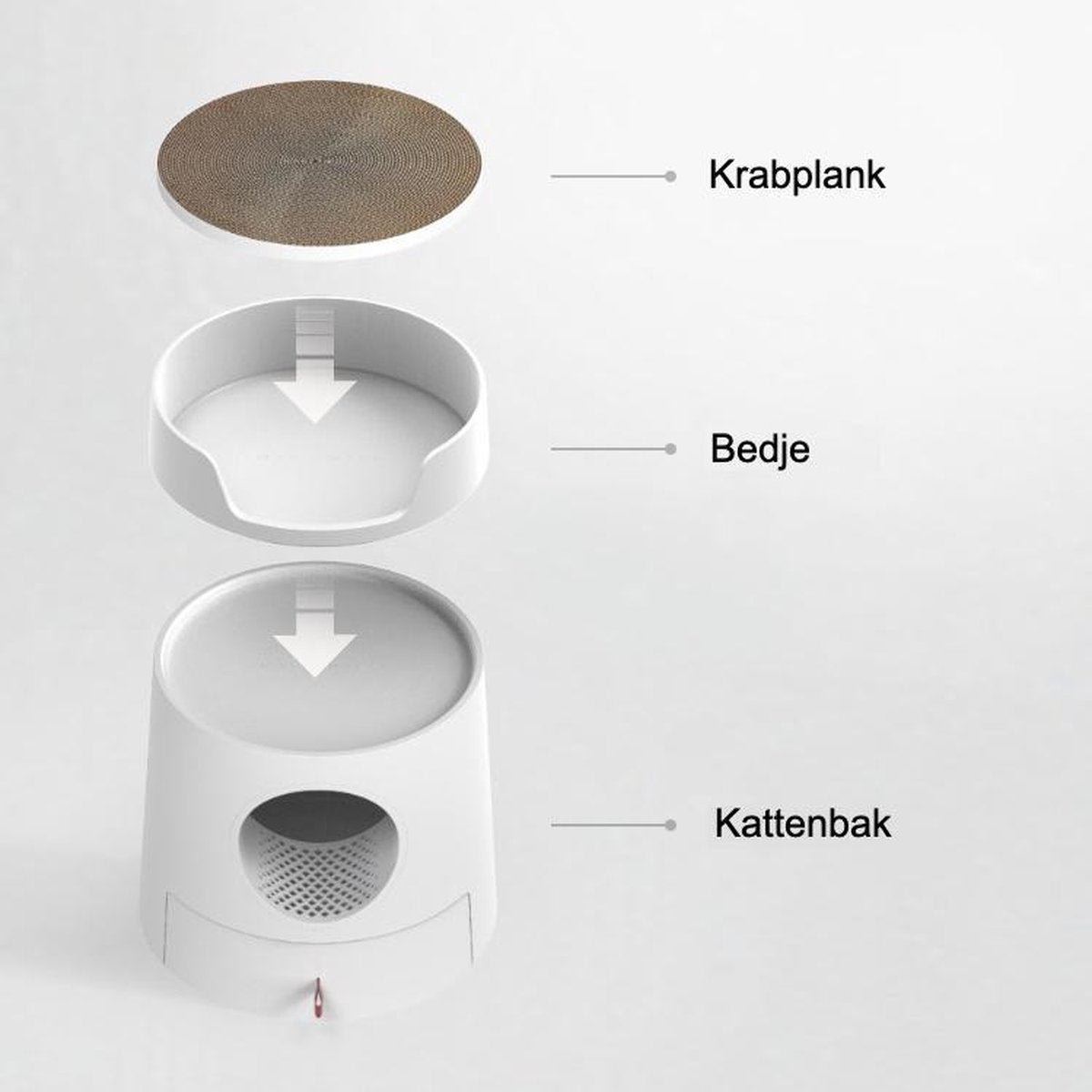  A Sunny Day Kattenbak Met Lade, Bedje En Krabplank - Inclusief Schepje - Design Kattenbak - Wit - Dichte Kattenbak - Kattenbak Gesloten